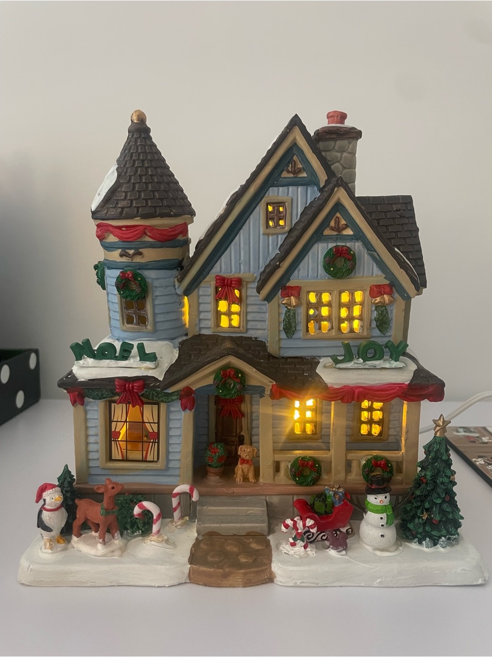 Lemax Lighted Victorian Holiday House in Blue, White, Red, Green